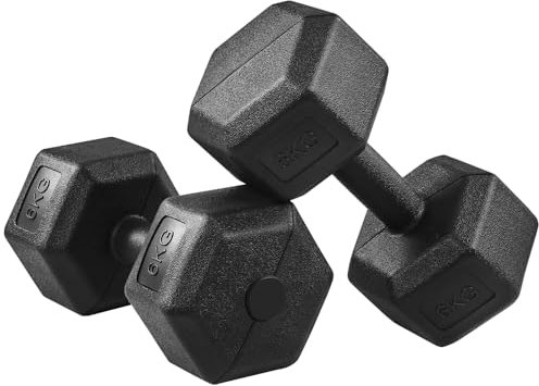 Yaheetech Set 2 Manubri Esagonali per Palestra e Casa in Ferro e PVC Antiscivolo Nero 2 x 6 kg