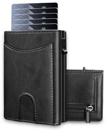 UNOSEKS Geldbörse Herren - Kartenetui mit RFID Schutz, Slim Wallet mit Münzfach, Portmonee mit ID & Card Cases, Kreditkartenetui bis 1-6 Karten (Schwarz)