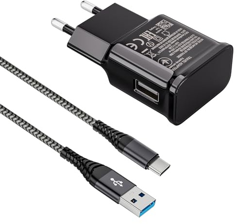 USB Ladegerät Stecker mit Ladekabel USB C Nylon Schnellladung für Samsung Galaxy A16 A15 A14 A13 A05s A56 A55 A35 A34 A33 A25 A23 S10 S10e S9 S8 S20, Schnellladegerät und 2M Kabel Schnellladekabel