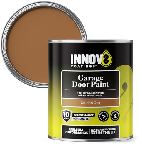 INNOV8 COATINGS GARAGE DOOR PAINT - 750 ml - DIY - NO PRIMER OR TOP COAT - SATIN - FAST DRY - EXTERIOR DOOR PAINT - Metal & uPVC - Golden OAK - Industrial Roller Shutters