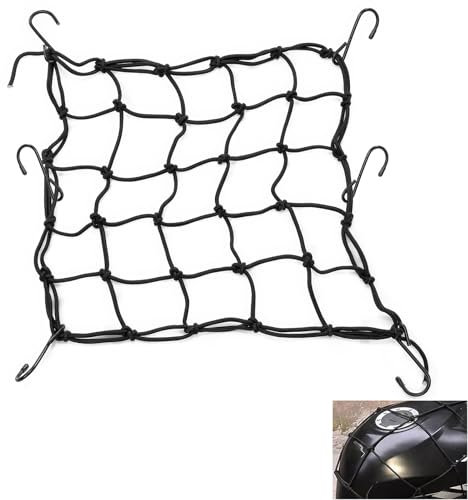 DHWEKU Filet pour Casque Moto, Filet à Bagages Elastique avec Crochets, 30 x 30cm, Noir, Compatible avec Moto, Vélo, Bateau, Motoneige, VTT