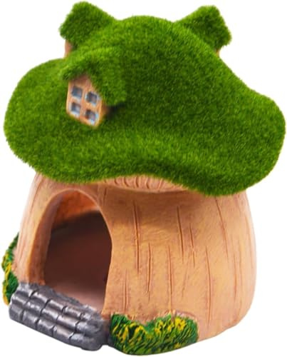Saim Aquarium Decoration Mushroom House with Window, Resin Mushroom Moss Cave Hollow Hideout House Fish Tank Accessories, Reptile Tank Decoration for Small Fish Shrimp or Reptiles - A, Green
