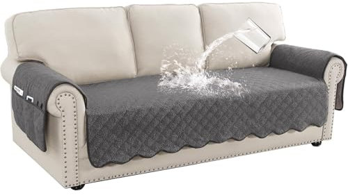 GYHH wasserdichte Sofabezug Dicke Sofaschoner Superweiche Teddyfleece Sofa Überzug Mit Seitentasche rutschfeste Haustier Couchbezüge Für Haustiere Hunde Katzen (Charcoal Gray,3 Sitzer)