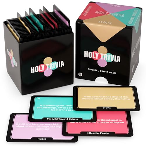 Holy Trivia Bible Card Game - 225 Questions to Test & Grow Biblical Knowledge - Old & New Testament for Church, Family, Small Group Bible Study - Christian Quiz on Places, Influential People, & Events