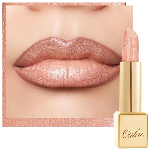 OULAC Matte Lippenstift Metallisch Glänzend, Nackter Pfirsich Langanhaltender Glitzer Lippenstifte, Feuchtigkeit und Glanz für die Lippen, Intensive Farbe Feine Textur, Vegan, 4.3g (GM06) Hugs