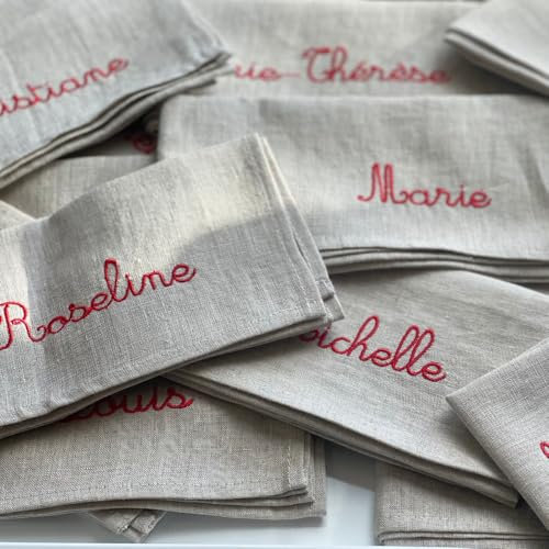 12 Leinenservietten, waschbar und wiederverwendbar, mit Namen oder Text personalisiert, Elegante Tischdekoration - Servietten aus weichem und langlebigem Stoff.