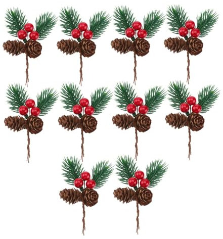 Ciieeo Bastelprojekte Kreative Weihnachten 10 Stücke Beeren Tannenzapfen Künstliche Tannenzweige
