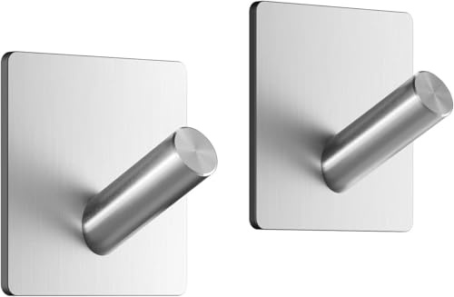 Dripex Self Adhesive Hooks - Set of 2, Stainless Steel - Strong Sticky Hooks for Hanging Towels, Bathroom Towel Hooks, Tea Towel Hooks, Stick on Hooks