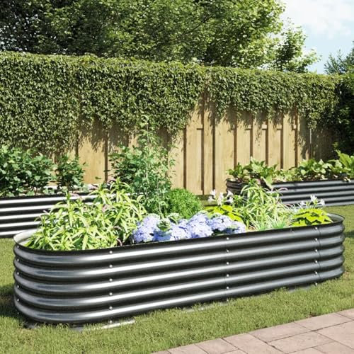 ShGaxin Garten-Hochbeet 240x80x44 cm Verzinkter Stahl Grau, Palettenrahmen, Hochteich, Gemüsebeet, Kräuterregal Balkon, Blumenbeet, Kräuterspirale, Tomatenbeet, Pflanzhochbeet - 45528