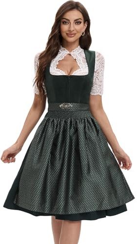 Gozozzy Dirndl Dam, Dirndl Dam Midi,Vackra Och Eleganta Traditionella Klänningar För Oktoberfest, Festliga Sammankomster (DE/NL/SE/PL, Numerisk, 36, Regelbunden, Regelbunden, 60CM, Grön)