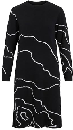 Vila Crewneck Knit Dress Vitif Noos Robe midi à col Rond en Tricot, Noir, S Femmes