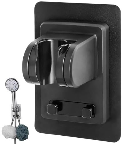 Souvik Supporto saliscendi doccia e per soffione doccia senza foratura angolo regolabile adesivo resistente installazione facile universale per doccia e bagno Nero