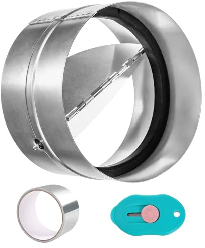 Raccord avec clapet anti-retour DN 125 mm en acier galvanisé clapet | anti-retour automatique avec caoutchouc d'étanchéité Ø 125 mm raccord avec bande en aluminium pour tuyau de ventilation canal