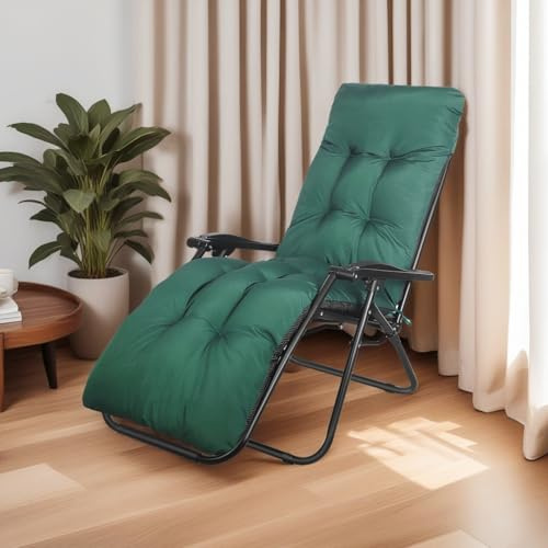Waterproof Sun Lounger Cushion Only, 170 * 53 * 10cm Sunlounger Cushions Replacement Garden Relaxer Cushion Pad Sunbed Cuhsion with Top Cover for Garden Patio Yard Beach (Dark Green)