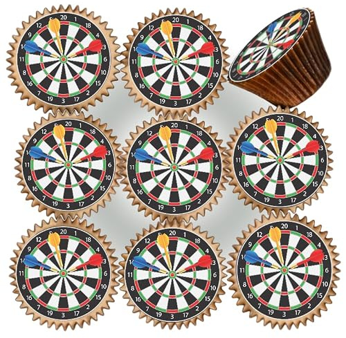 30 x PRE CUT DARTS DARTBOARD ARROWS EDIBLE WAFER CARD RICE PAPER 4.5 cms CUPCAKE TOPPERS DECORATIONS