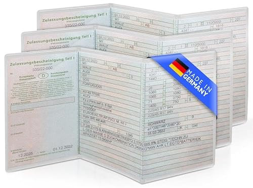 3er Set Fahrzeugschein Hülle für KFZ Schein | 3-teilige Transparente und Passgenaue und robuste Fahrzeugschein Mappe | Qualität Made in Germany