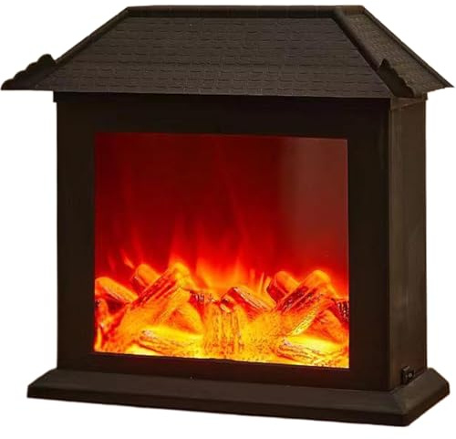 Fake Fireplace Decorative LED Flame Effect Fireplace, USB/Battery Operated Mini Electric House-Shaped Ornament for Living Room, Balcony, Garden