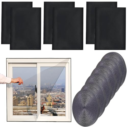 6 Stück Fliegengitter Fenster ohne Bohren,150x130cm Insektenschutz Fenster mit 6 Rollen Selbstklebend,Moskitonetz Fenster,Insektenschutzgitter,Selbstklebend Fliegennetz (Schwarz)
