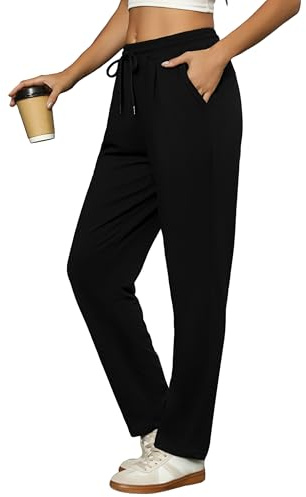 Litherday Pantalón Deportivo Mujer Algodón con Cintura Elástica y Cordón Pantalón Chándal Mujer Cómodo para Casa Deporte Yoga Running Negro XL