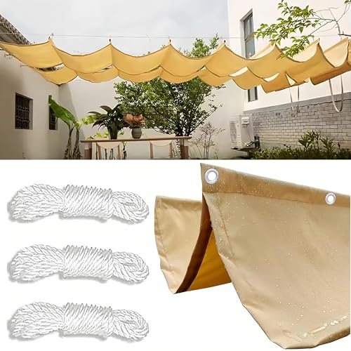 Gvqng Vela de Sombra Ondulada Retráctil, Toldo para Pérgola Exterior con Cuerdas, Tela Transpirable, hasta 90% Protección UV, Superficie Resistente al Agua para Patio, Jardín