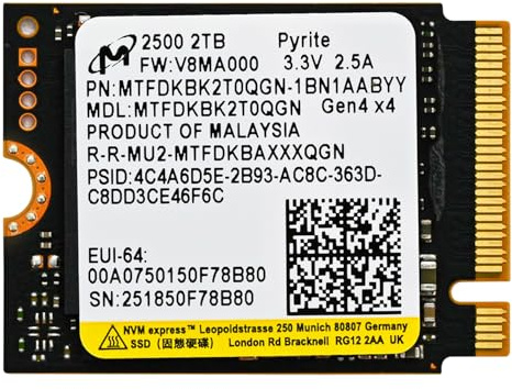 Micron 2500 M.2 2230 PCIe Gen 4.0x4 NVMe SSD Up to 7100 MB/s Compatible with Steam Deck Surface Ally Mini PCs Laptops (2TB)