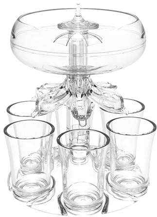 Party Drink Dispenser with 6 Shot Glasses 45ml Set, Transparent Acrylic Shot Glass Dispenser Liquor Pourer for Juice Spirits Beverage Cider Whiskey Cocktail, Fun Home Bar Accessories