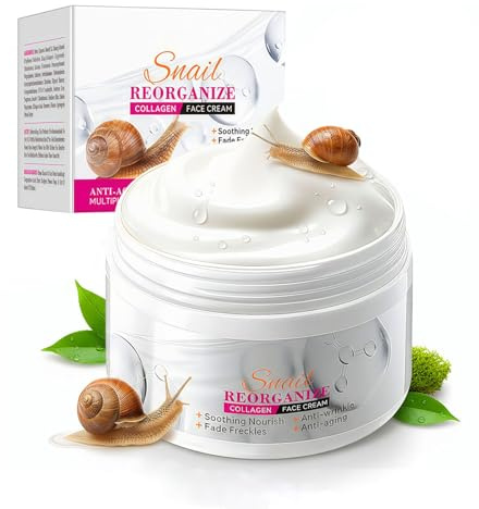Crema Colágeno Facial con Baba de Caracol 100g – Crema Hidratante Facial Mujer, Antienvejecimiento y Reafirmante, Nutritiva y Calmante, Mejora Elasticidad y Luminosidad de la Piel