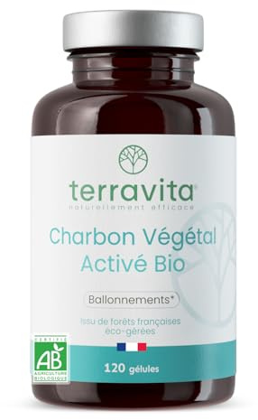 CHARBON ACTIF BIO | Issu de Châtaigniers Français | Digestion et Transit | Anti Ballonnements - Constipation - Gaz | 120 Gélules Végétales | Made in France | Terravita