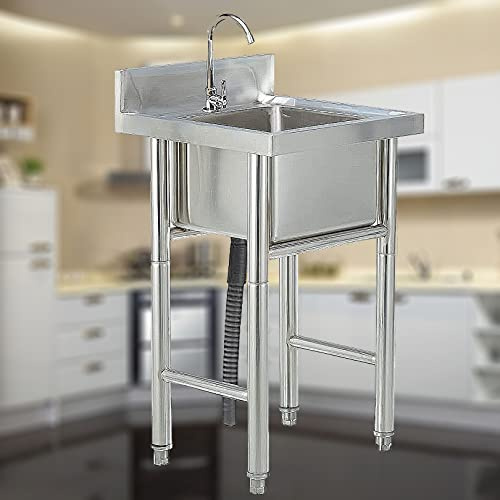 Lavandino lavamani in argento, lavello in acciaio inossidabile 304, lavabo da cucina commerciale con rubinetto singolo per acqua fredda, lavabo lavamani per cucina, ristorante e casa