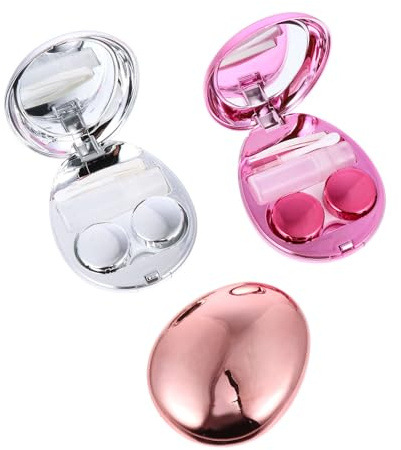 PACKOVE 3pcs Mini Portable Lens Case Eye Lenses Box Lens Soak Box for Travel Storage Electroplated Design