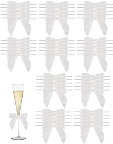 SanKristo 50PCS Lazos pequeños Decorativos Regalos de Satén Pequeño Manualidades Cierre Transparente Envolver Regalos, árboles de Navidad y Decoraciones Boda, Blanco