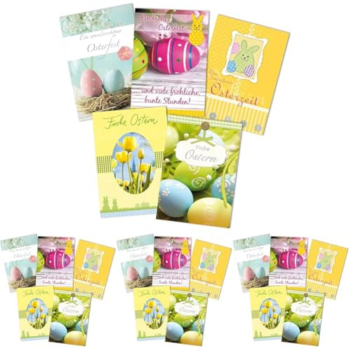 Perleberg Kartenset Ostern in 11,6 x 16,6 cm - 5 Hochwertige Oster-Grußkarten - zufälliges Motiv - Textkarte zum Osterfest - Ideal für Geldgeschenke - Osterkarten mit Umschlag - Ostergrüße