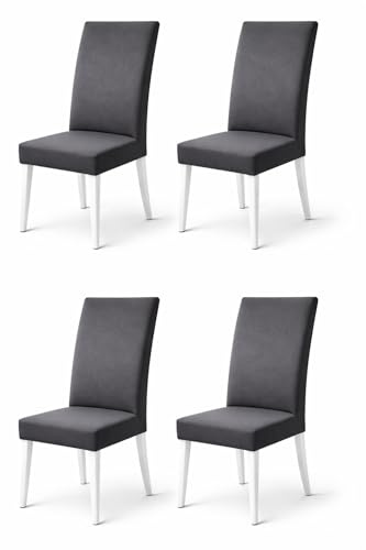 QUINTORIZZONTE Set. 4 pezzi Coprisedia con Schienale – Copri Sedie per Cucina e Soggiorno – Tessuto Lavabile – Linea Premium, Colore Grigio