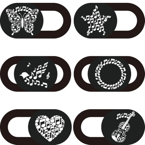 PRESSINART 6 Piezas 6 Estilos Cubierta de Cámara para Portátil Notas Musicales Protector de Privacidad Accesorios 0.04 Pulgadas Cubierta Ultra Delgada para Webcam Bloqueador Computadora de Escritorio