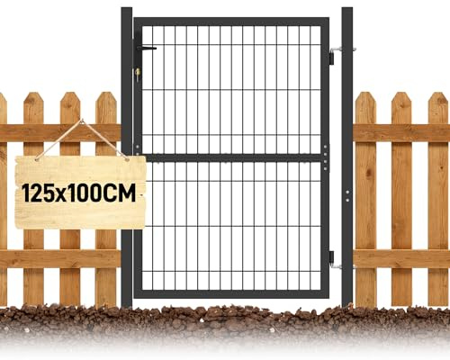 LARS360 trädgårdsgrind 125 x 100 cm metall staketdörr hoftor trädgårdsdörr dubbelgrind galvaniserad med lås, trädgårdsstaket, dörr, trädgårdsgrind inkl. stolpar, väderbeständig