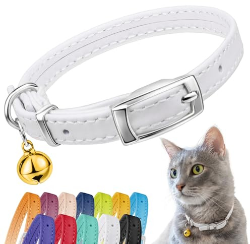 CollarDirect Leder-Katzenhalsband mit Abnehmbarer Glocke – Sicherheitsgummiband (Breakaway-Alternative) – Kätzchenhalsband für kleine & große Katzen
