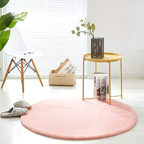Kunst-Fell-Teppich Kurzflor | Flauschiger Wohnzimmer-Teppich, als Schlafzimmer Deko oder Kinderzimmer | rutschfest und waschbar in Waschmaschine | Rosa - Rund 120cm