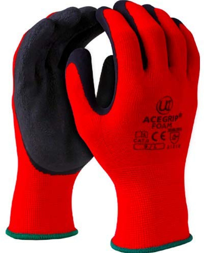 UCI 10 x AceGrip-Lite Work Grip Gloves Hand Protection Latex Palm - Red/Black (10/XL)