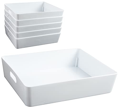 #11 6x Ordnungsboxen 6cm hoch WEIß 25x20x6cm 2,6L DINA5 Kunststoff Bad Korb