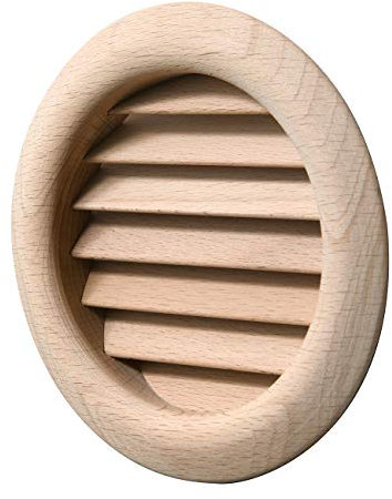 La Ventilazione LGRS100F - Rejilla de ventilación redonda de madera de haya, empotrable, diámetro 110 mm