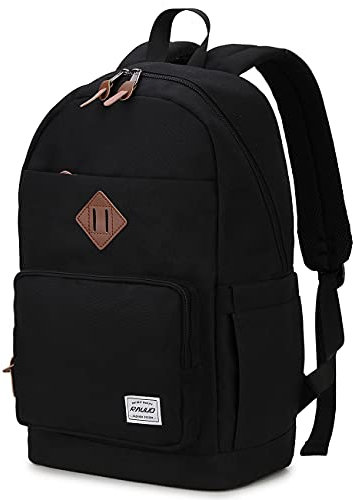 RAVUO School Backpack, Water Resistant Black Backpack for Men and Women Teens School Bag 15.6 Inch Laptop Backpack Travel College Rucksack