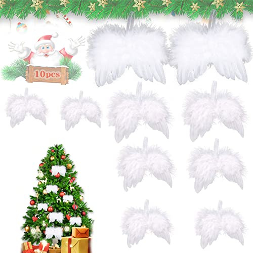 10 Adornos de alas de ángel, Alas de ángel para Navidad, Navidad Alas Colgante, Navidad Alas de Plumas Blancas Adorno, DIY Mini Alas de Hadas Decoración (18cm,16cm,12cm,10cm,8cm)