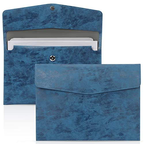 Skycase A4 Dokumententasche aus PU-Leder - Geschäftsmappe und Dateiorganizer für Büro und Schulreise, Blau