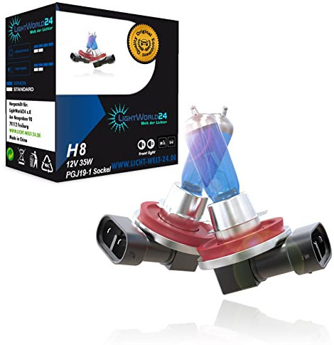 LIGHTWORLD24 Pack de 2 Bombillas Halógenas H8 12V 35W, Efecto Xenón Super White 6000K, Luz Fría para Luces de Cruce y Antiniebla, PGJ19-1