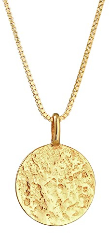 Kuzzoi Herren Silber Halskette mit Coin Anhänger Rund (15 mm), Halskette für den Mann in 925 Sterling Silber vergoldet, Goldkette für Herren mit runden Plättchen Anhänger handgearbeitet