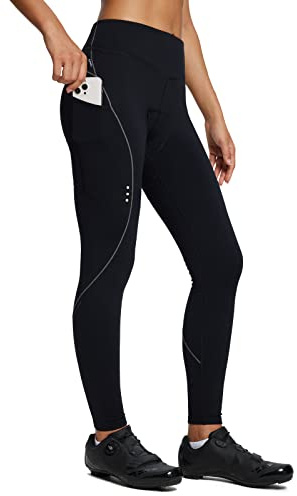 baleaf Womens Winter Cycling Pants Padded Bike Thermal Tights Fleece Lined Leggings Water Resistant Cold Weather Gel Pockets Grey M