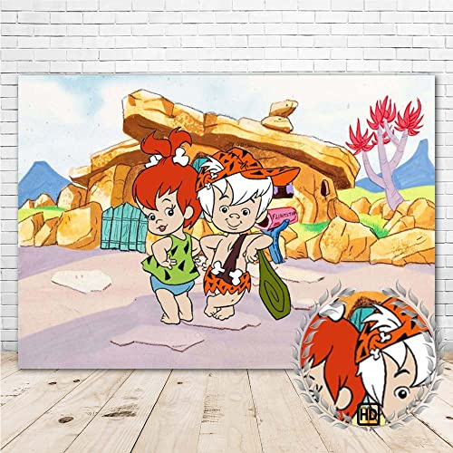 RURU Pebbles and Bam Backdrop for Party Decorations 7x5 Vinyl Birthday Background Cake Table Room Wall Decor Banner Baby Shower Supplies Picture Photoshoot Photo Booth Props