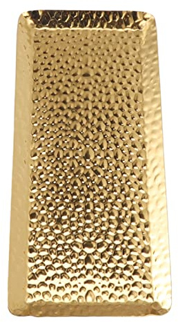 Stainless Steel Multipurpose Serving Dishes and Platters - Dishwasher Safe Tray for Dessert, Family Restaurant Use, 25x11cm Towel Hammering Design in Gold