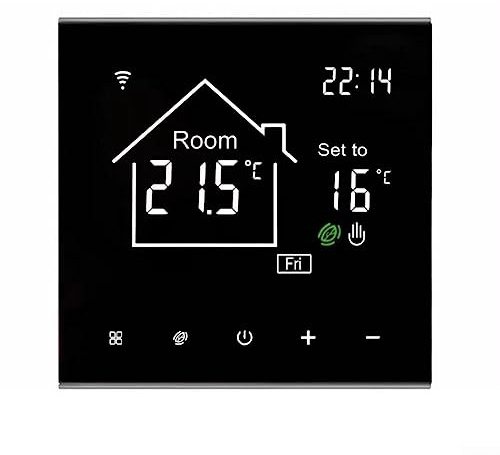 Termostato intelligente WiFi nero per riscaldamento a pavimento caldaia/acqua, regolatore programmabile del termostato della caldaia, funziona con Tuya/Smart Life, riscaldamento elettrico WIFI 16A