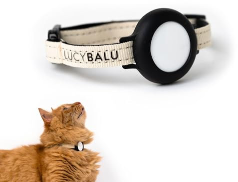 LucyBalu® Premium AirTag Katzenhalsband | Reißfestes Katzenhalsband für AirTag aus Nylon | AirTag Halsband für Katzen | Katzen Tracker | Apple AirTag kompatibel | Größenverstellbar Nylonband | Sand